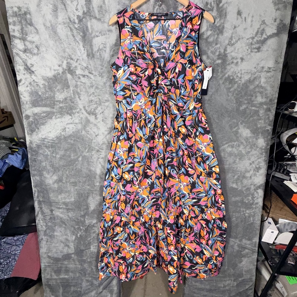 French Connection Womens Twist Front Dress XL Multicolor Cotton NWT‎